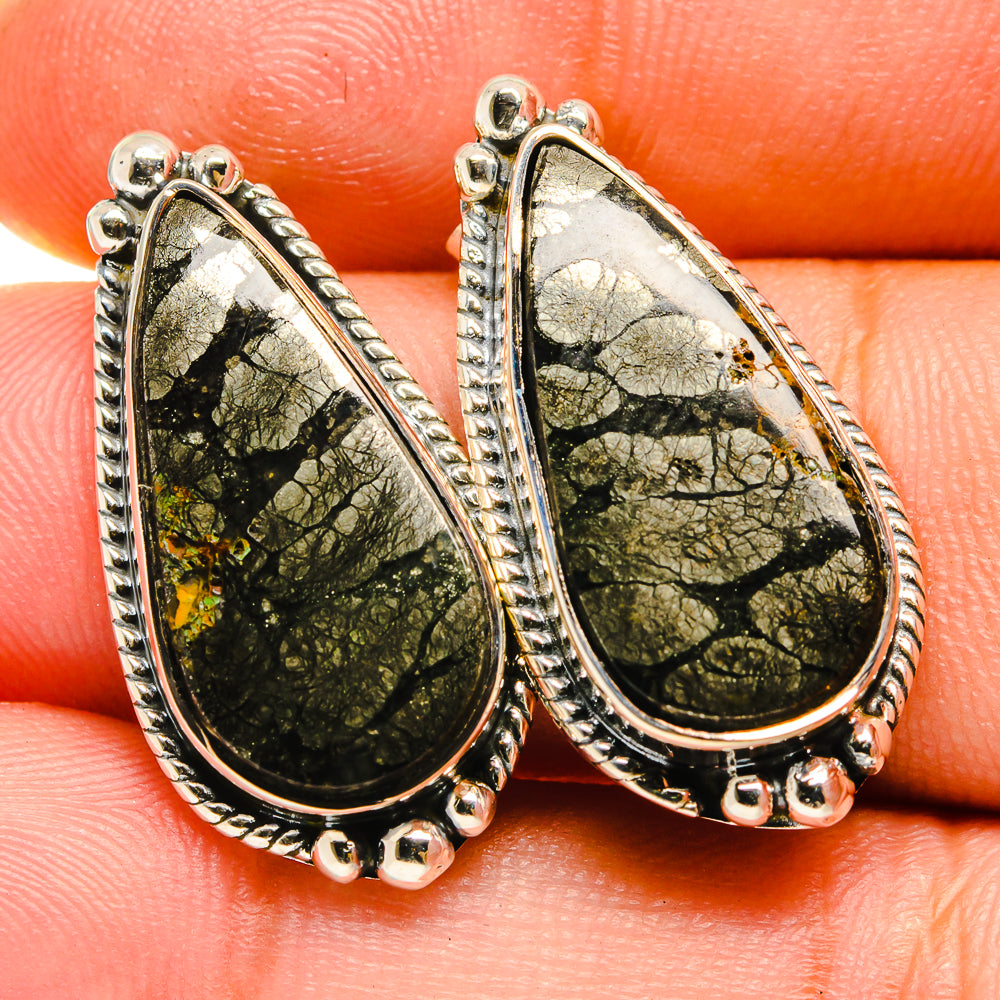 Pyrite In Black Onyx Earrings handcrafted by Ana Silver Co - EARR420373