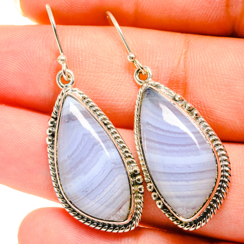 Blue Lace Agate Earrings handcrafted by Ana Silver Co - EARR420394