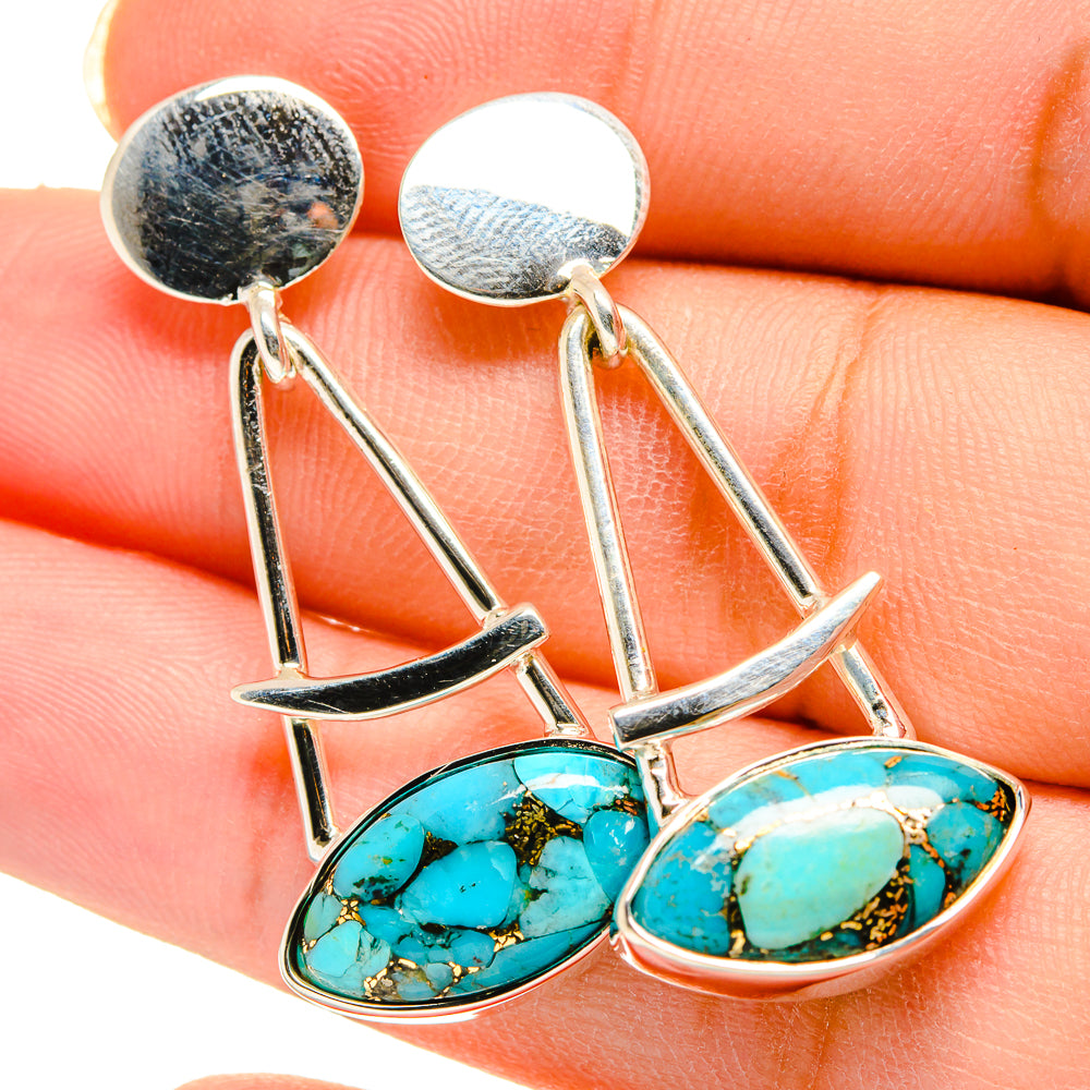 Blue Copper Composite Turquoise Earrings handcrafted by Ana Silver Co - EARR420412