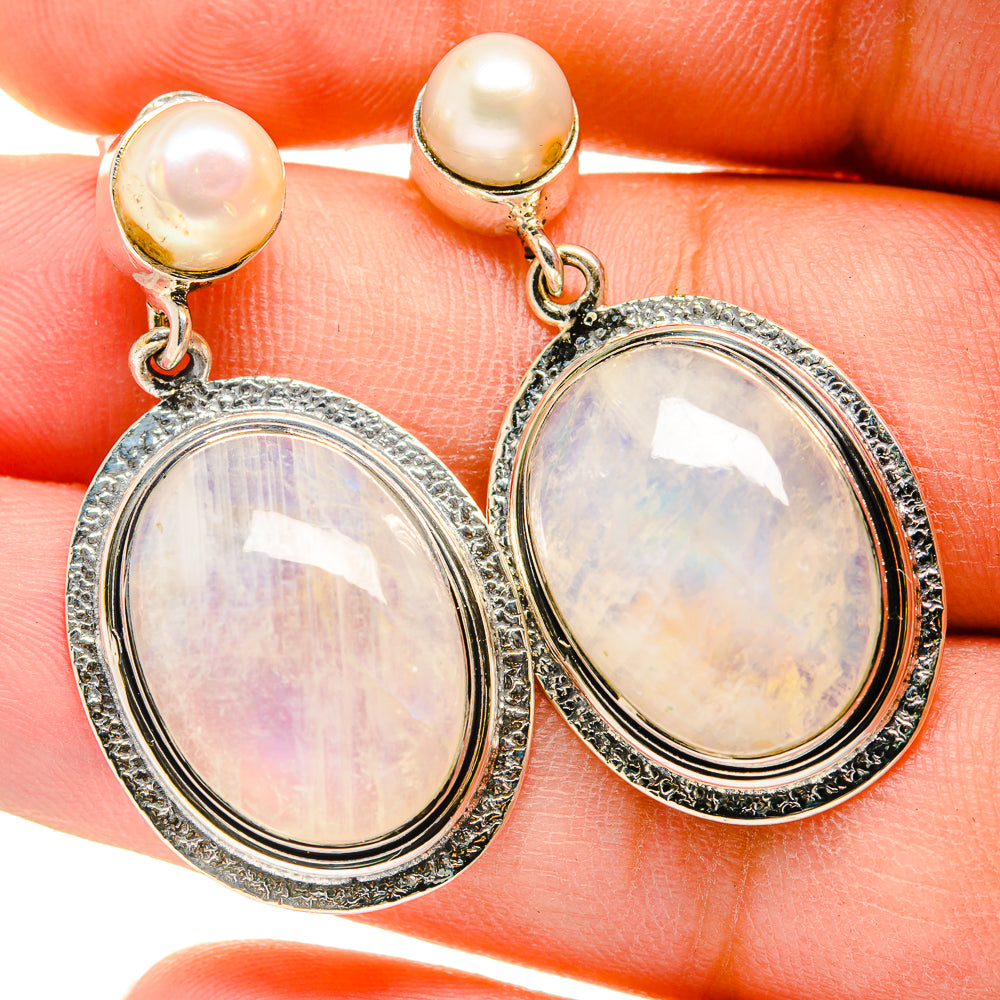 Rainbow Moonstone Earrings handcrafted by Ana Silver Co - EARR420461