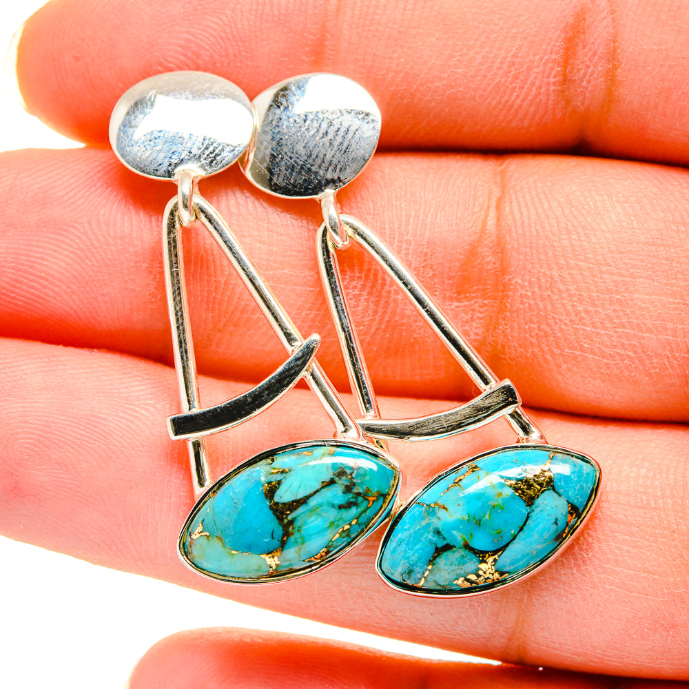 Blue Copper Composite Turquoise Earrings handcrafted by Ana Silver Co - EARR420471