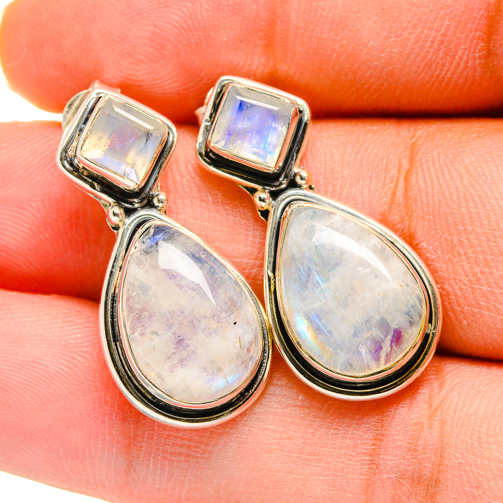 Rainbow Moonstone Earrings handcrafted by Ana Silver Co - EARR420473