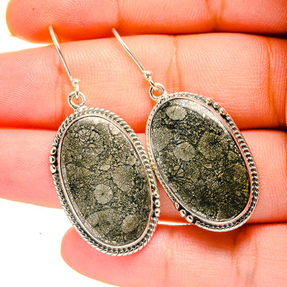 Oval pyrite agate earrings with 925 sterling silver frame and fishhook backs