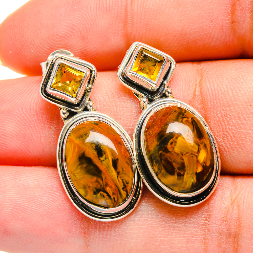 Golden Pietersite Earrings handcrafted by Ana Silver Co - EARR420550