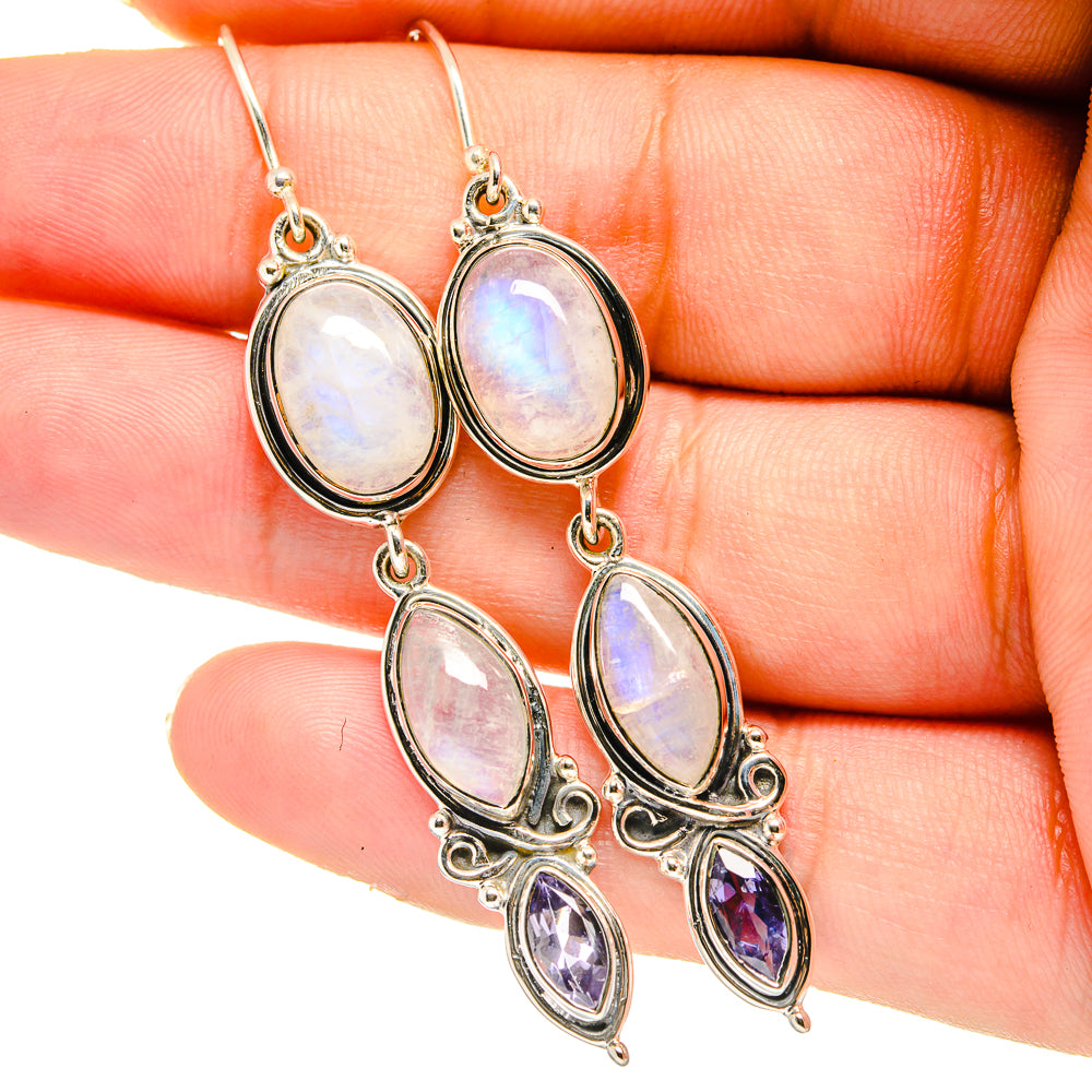 Rainbow Moonstone Earrings handcrafted by Ana Silver Co - EARR420592