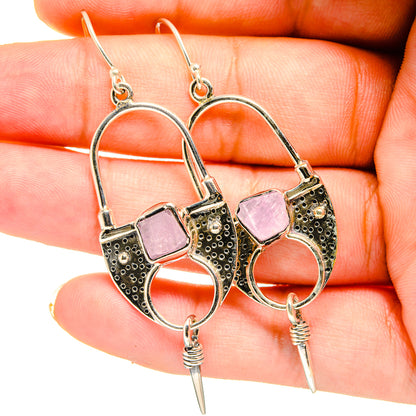 Rough rose quartz drop earrings in sterling silver with square pink stones