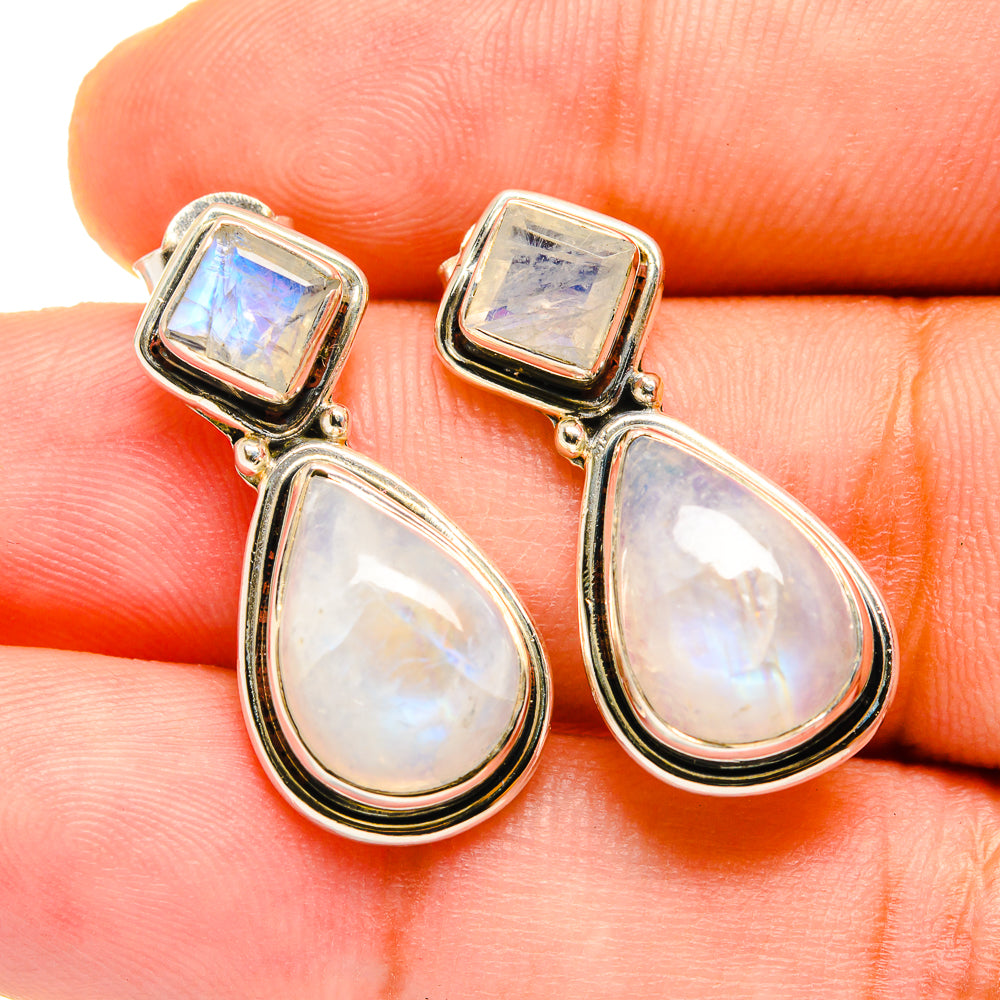 Rainbow Moonstone Earrings handcrafted by Ana Silver Co - EARR420619