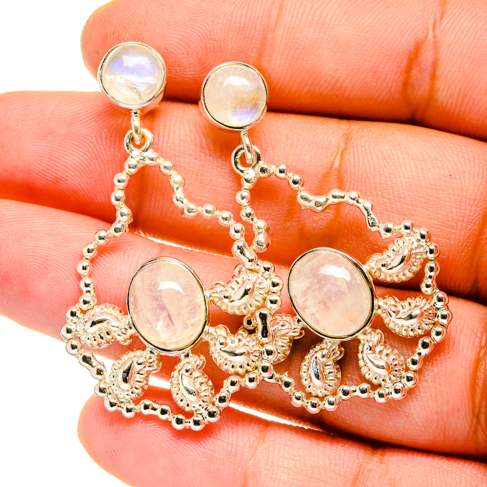 Rainbow Moonstone Earrings handcrafted by Ana Silver Co - EARR420652