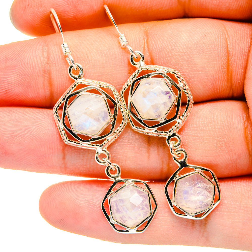 Rainbow Moonstone Earrings handcrafted by Ana Silver Co - EARR420653