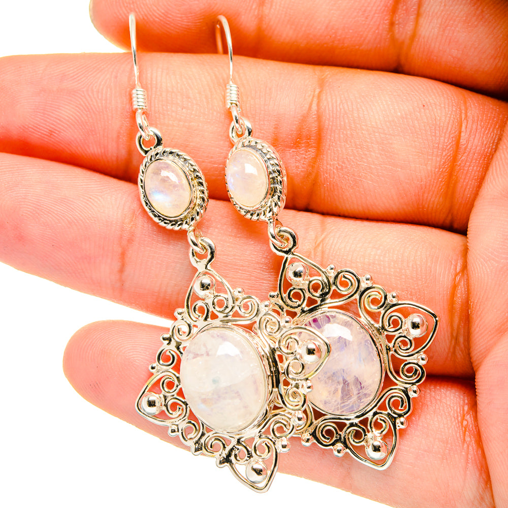 Rainbow Moonstone Earrings handcrafted by Ana Silver Co - EARR420658