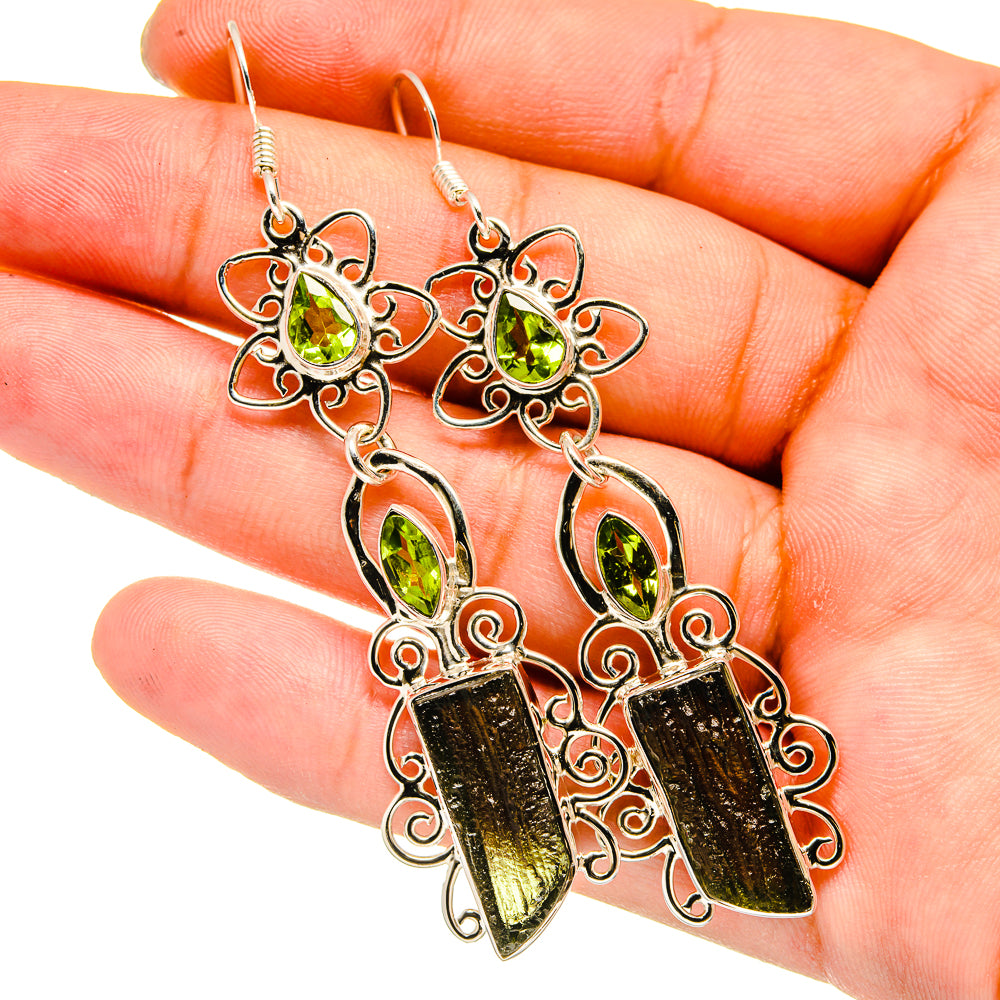 Czech Moldavite Earrings handcrafted by Ana Silver Co - EARR420677