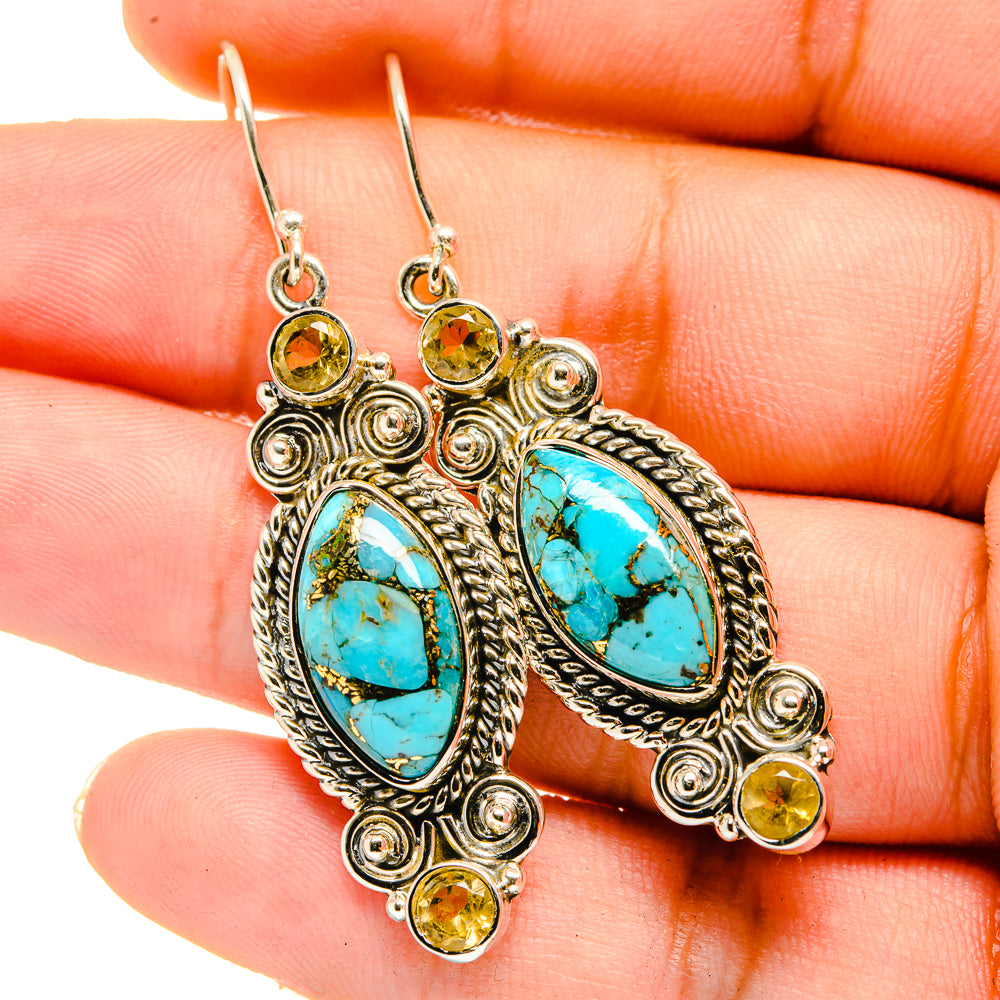 Blue Copper Composite Turquoise Earrings handcrafted by Ana Silver Co - EARR420705
