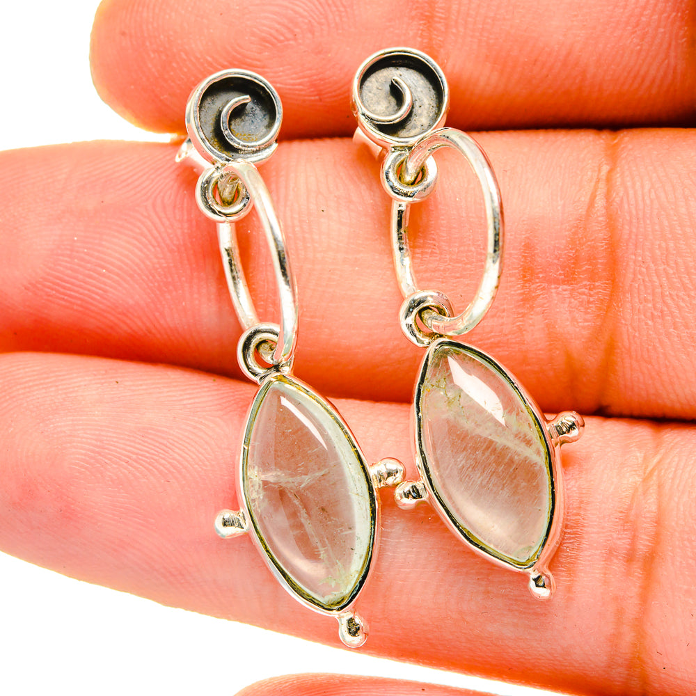 Sterling silver aqua chalcedony drop earrings, teardrop stones on hoop links