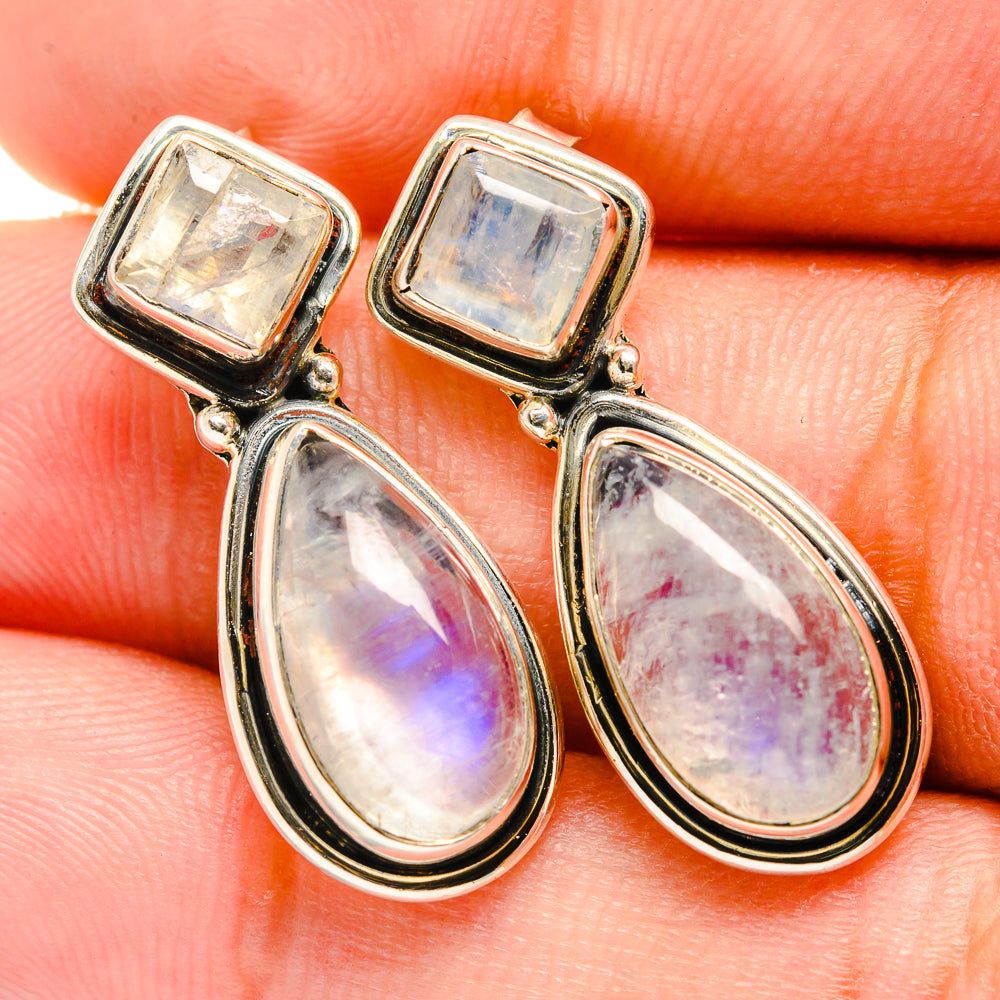 Rainbow Moonstone Earrings handcrafted by Ana Silver Co - EARR420723