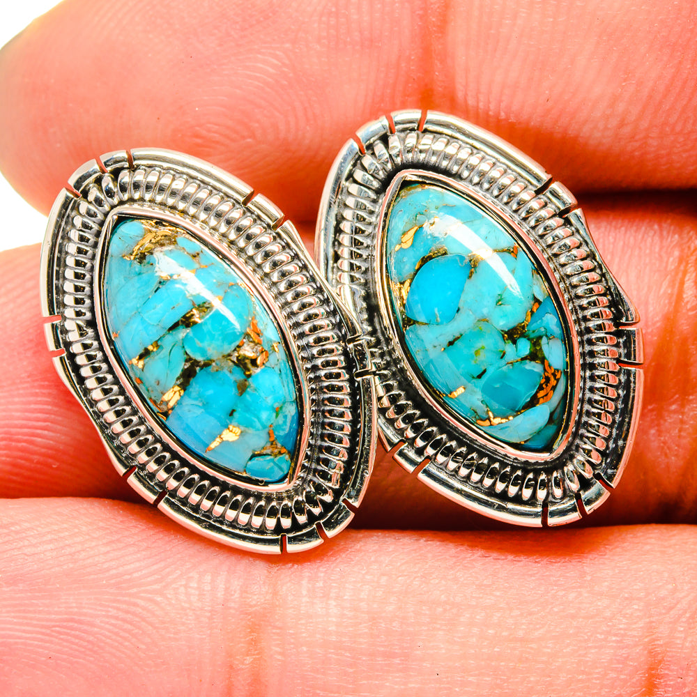 Blue Copper Composite Turquoise Earrings handcrafted by Ana Silver Co - EARR420761