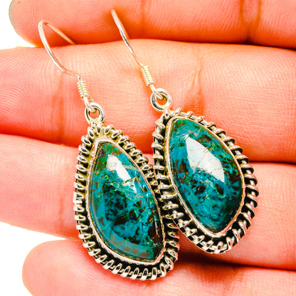 Teardrop chrysocolla earrings in sterling silver with turquoise gemstone and hook backs