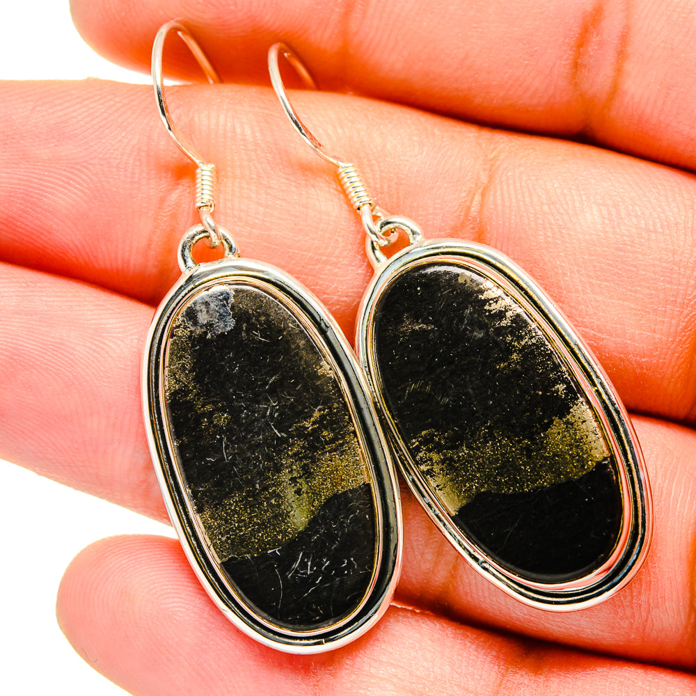 Pyrite In Black Onyx Earrings handcrafted by Ana Silver Co - EARR420777
