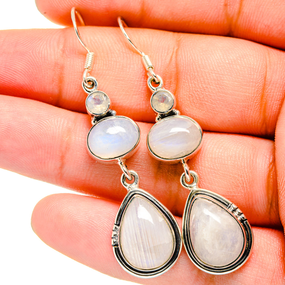 Rainbow Moonstone Earrings handcrafted by Ana Silver Co - EARR420871