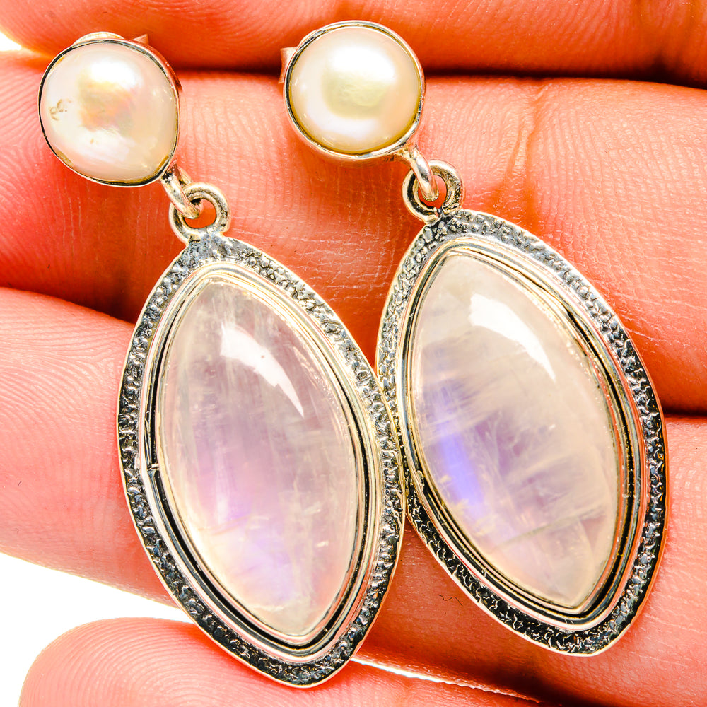 Rainbow Moonstone Earrings handcrafted by Ana Silver Co - EARR420878