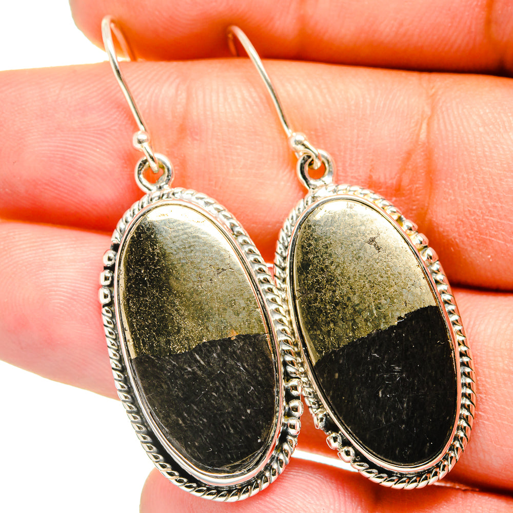 Pyrite In Black Onyx Earrings handcrafted by Ana Silver Co - EARR420883