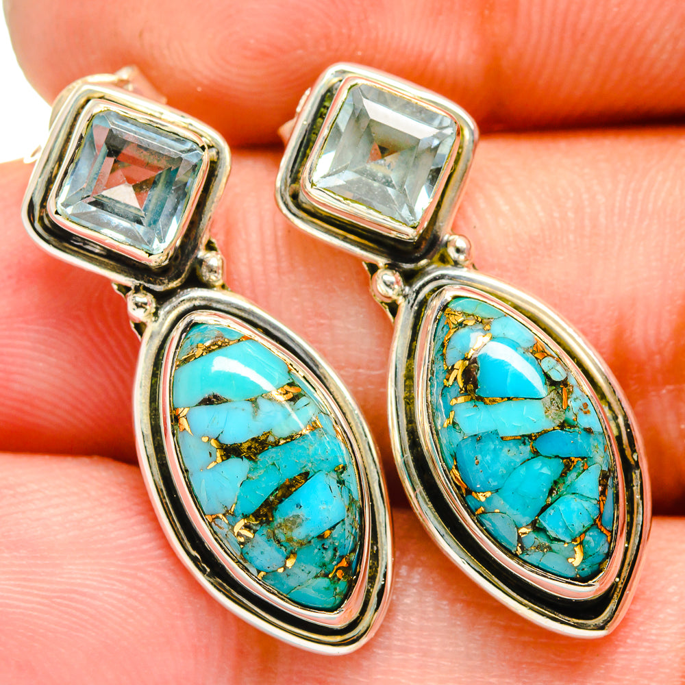 Blue Copper Composite Turquoise Earrings handcrafted by Ana Silver Co - EARR420931