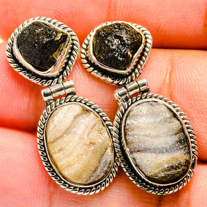 Desert Druzy, Black Tourmaline Earrings handcrafted by Ana Silver Co - EARR420958