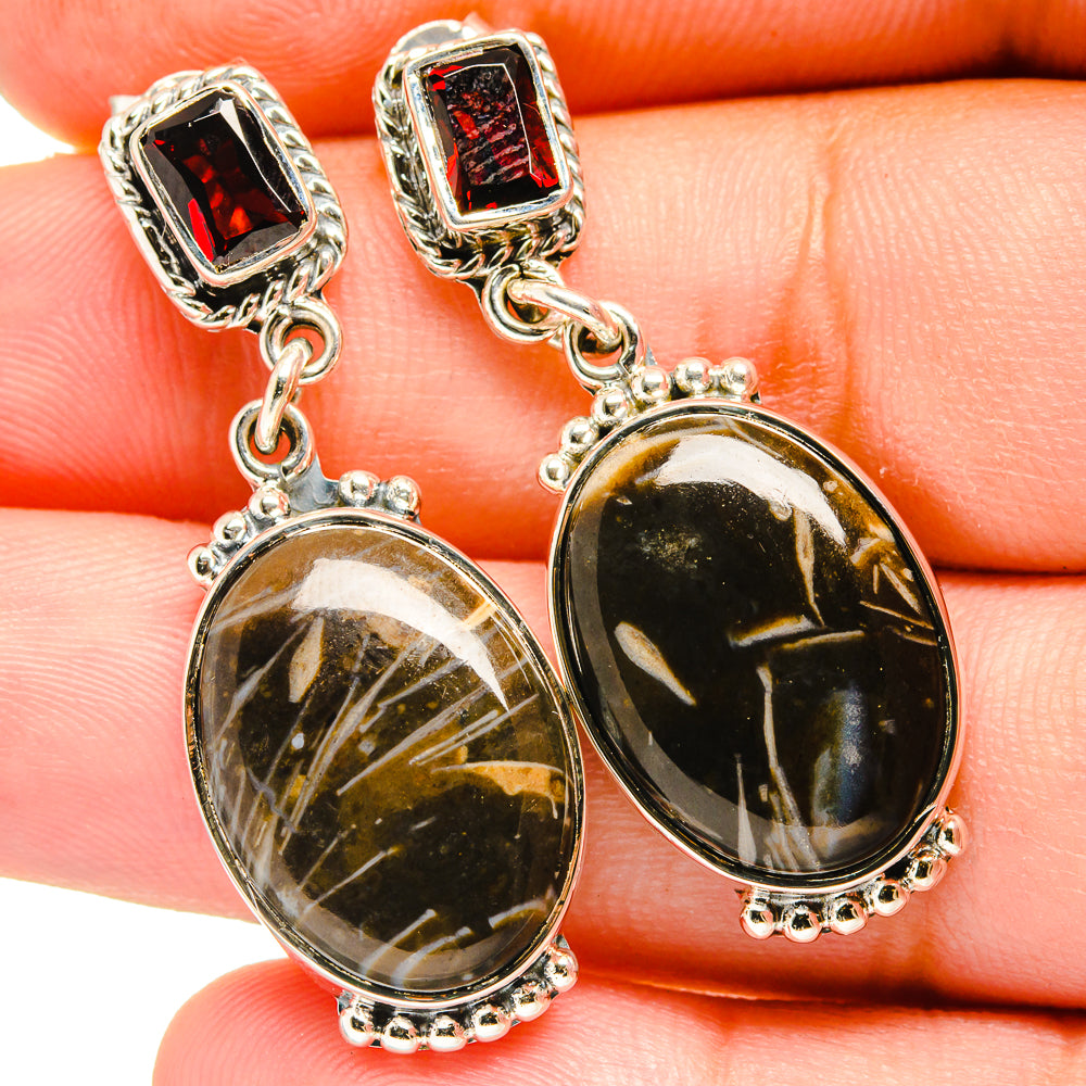 Peanut Wood Jasper, Garnet Earrings handcrafted by Ana Silver Co - EARR420960