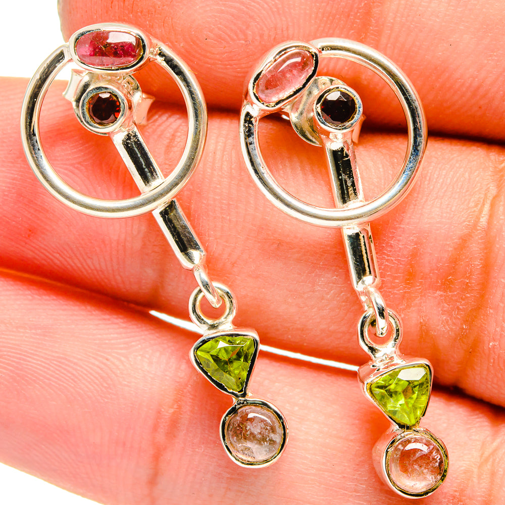 Peridot, Garnet, Rose Quartz Earrings handcrafted by Ana Silver Co - EARR420962