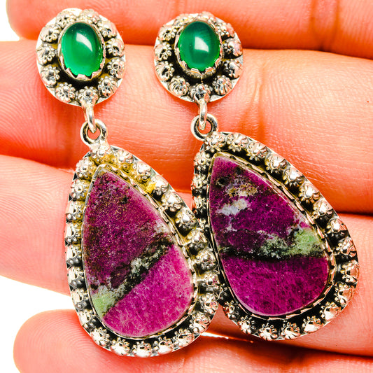 Ruby Zoisite, Green Onyx Earrings handcrafted by Ana Silver Co - EARR420965