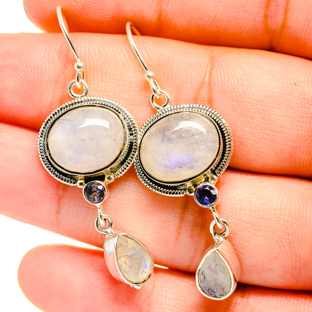 Rainbow Moonstone, Tanzanite Earrings handcrafted by Ana Silver Co - EARR420969