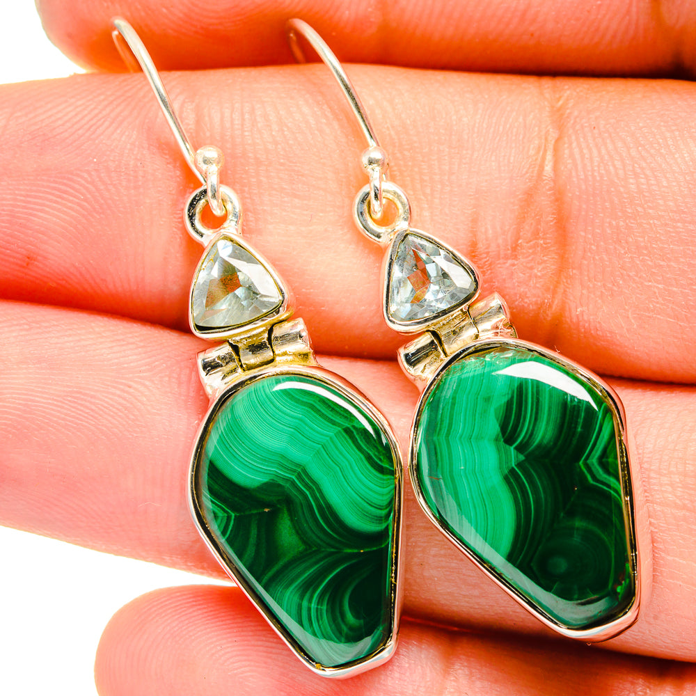 Malachite, Blue Topaz Earrings handcrafted by Ana Silver Co - EARR420974