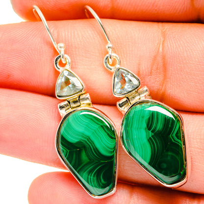 Malachite, Blue Topaz Earrings handcrafted by Ana Silver Co - EARR420974