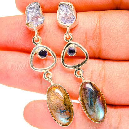 Labradorite, Rainbow Moonstone, Tanzanite Earrings handcrafted by Ana Silver Co - EARR420975