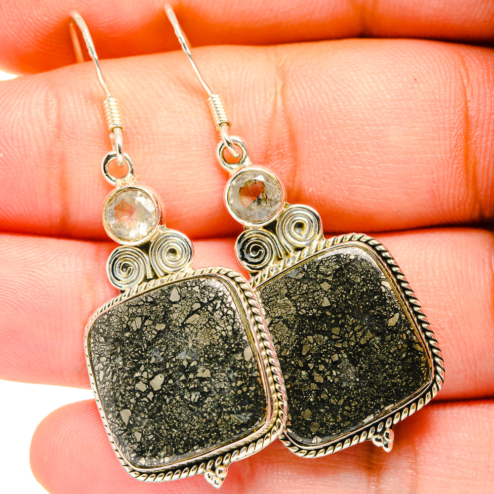 Pyrite Agate, White Quartz Earrings handcrafted by Ana Silver Co - EARR420980
