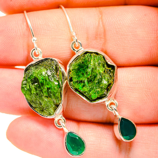 Chrome Diopside, Green Onyx Earrings handcrafted by Ana Silver Co - EARR420986