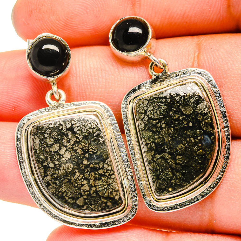 Pyrite Agate, Black Onyx Earrings handcrafted by Ana Silver Co - EARR420991