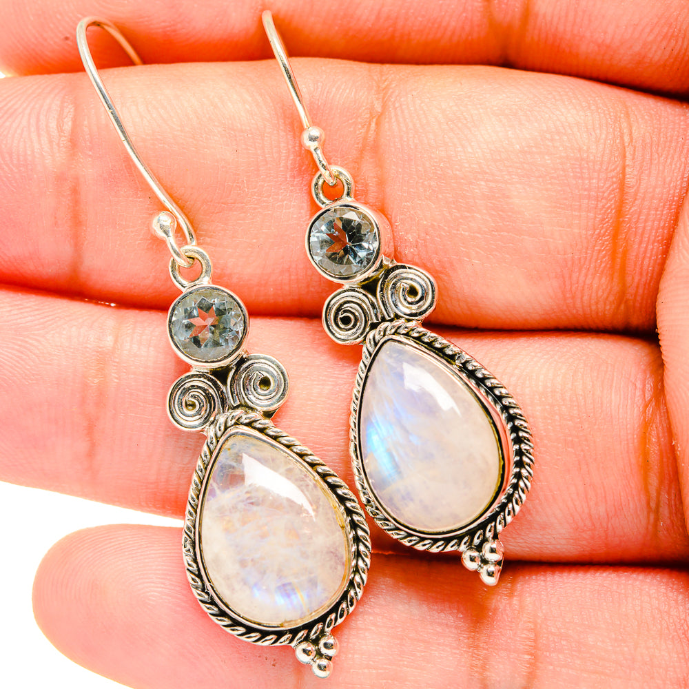 Rainbow Moonstone, Blue Topaz Earrings handcrafted by Ana Silver Co - EARR420996