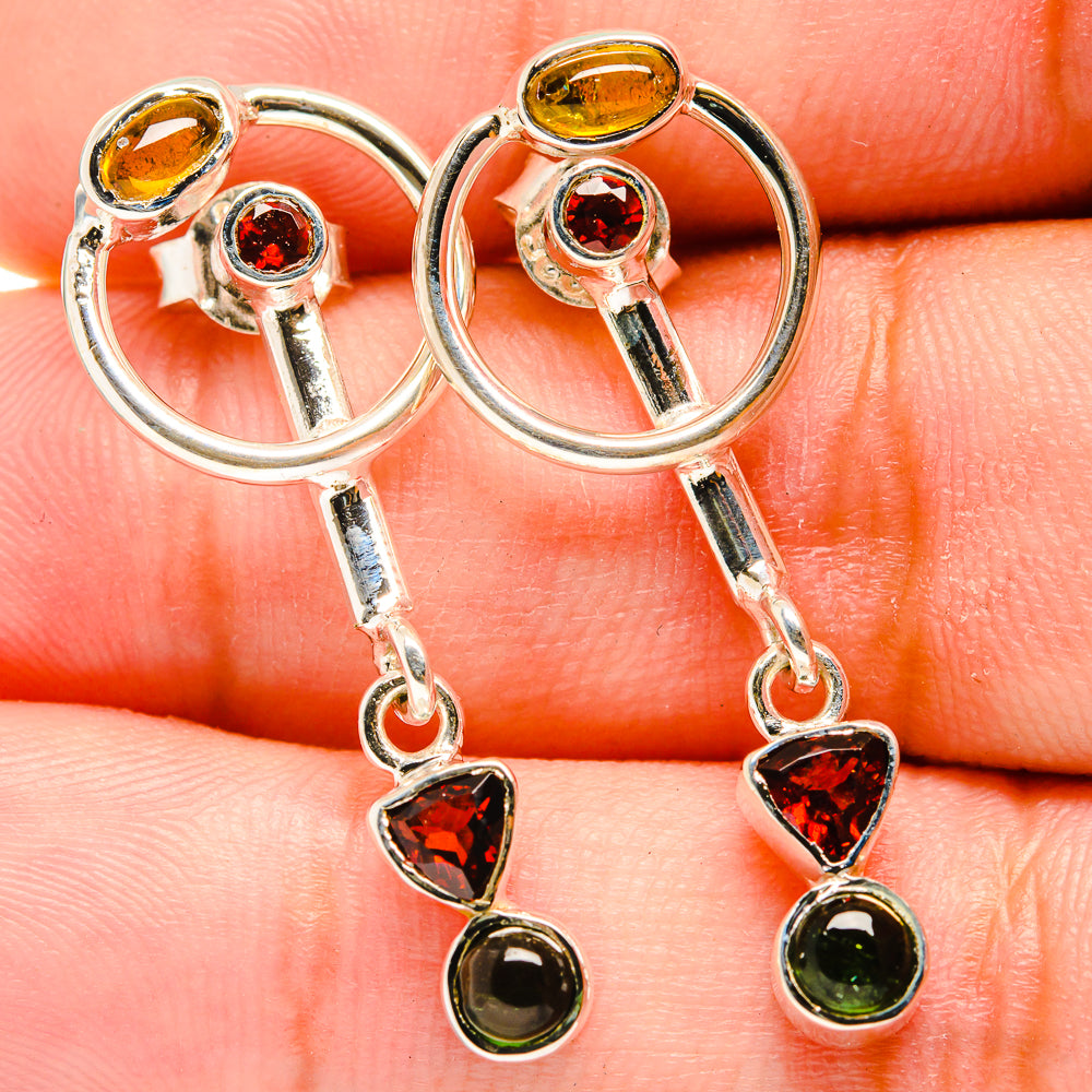 Garnet, Green Tourmaline Earrings handcrafted by Ana Silver Co - EARR420998