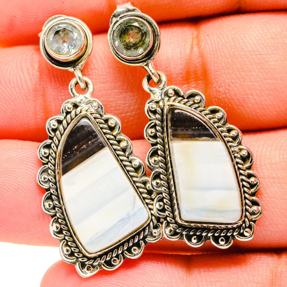 Owyhee Opal, Blue Topaz Earrings handcrafted by Ana Silver Co - EARR421001