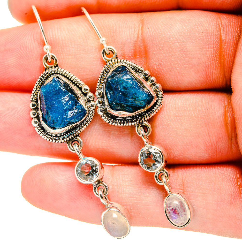 Apatite, Rainbow Moonstone, Blue Topaz Earrings handcrafted by Ana Silver Co - EARR421002