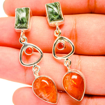 Sunstone, Seraphinite, Carnelian Earrings handcrafted by Ana Silver Co - EARR421004
