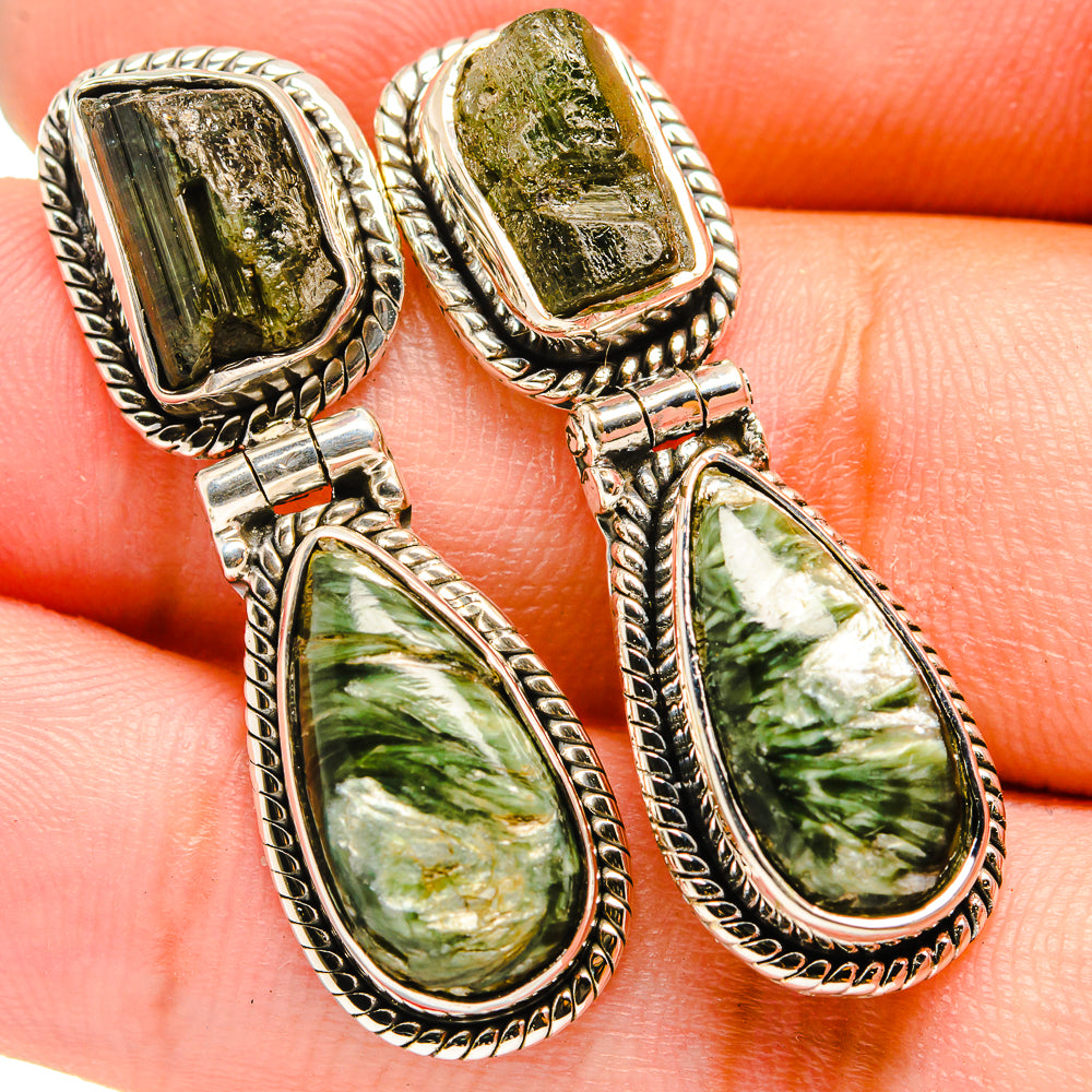 Seraphinite, Green Tourmaline Earrings handcrafted by Ana Silver Co - EARR421008