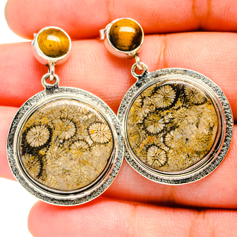 Fossil Coral, Tiger Eye Earrings handcrafted by Ana Silver Co - EARR421010