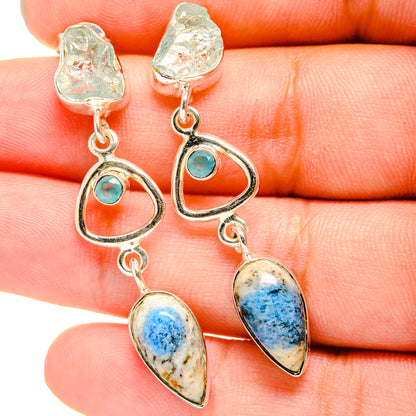 K2 Blue Azurite, Blue Topaz, Aquamarine Earrings handcrafted by Ana Silver Co - EARR421013