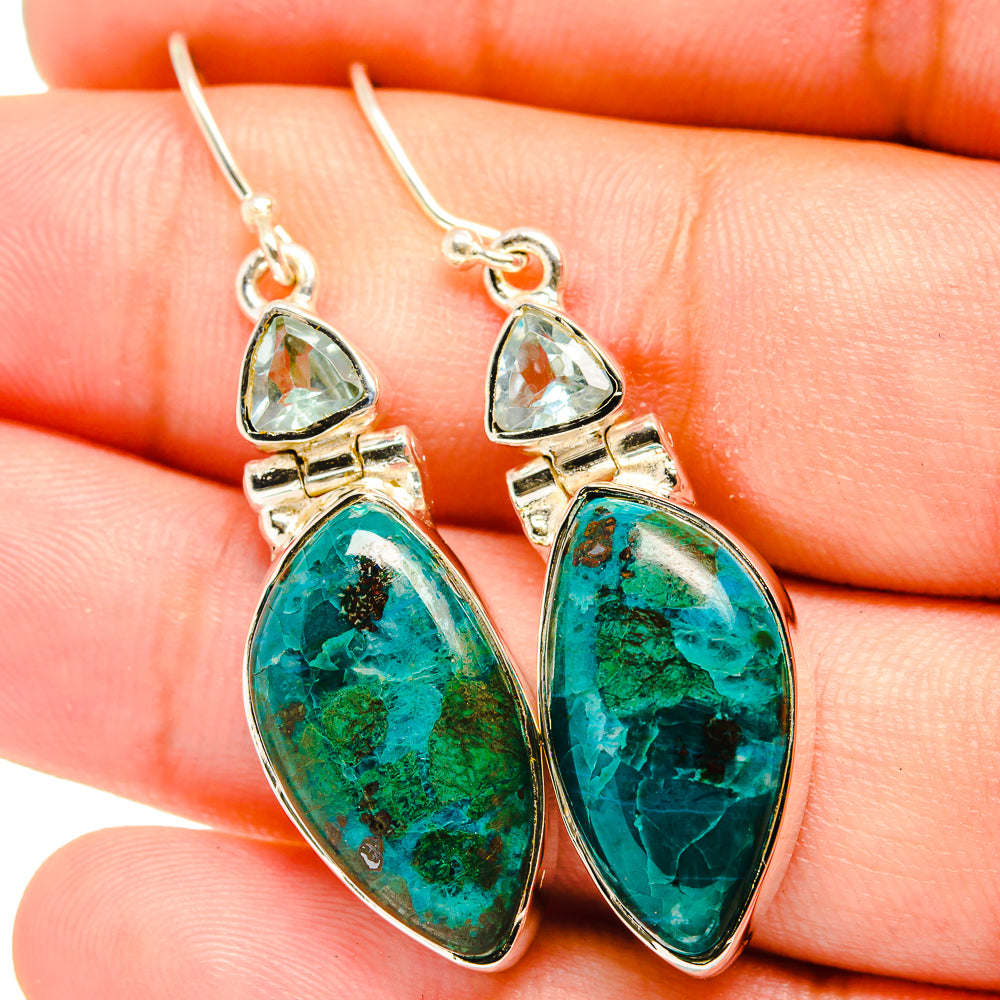 Chrysocolla, Blue Topaz Earrings handcrafted by Ana Silver Co - EARR421015