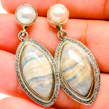 Blue Scheelite, Cultured Pearl Earrings handcrafted by Ana Silver Co - EARR421020