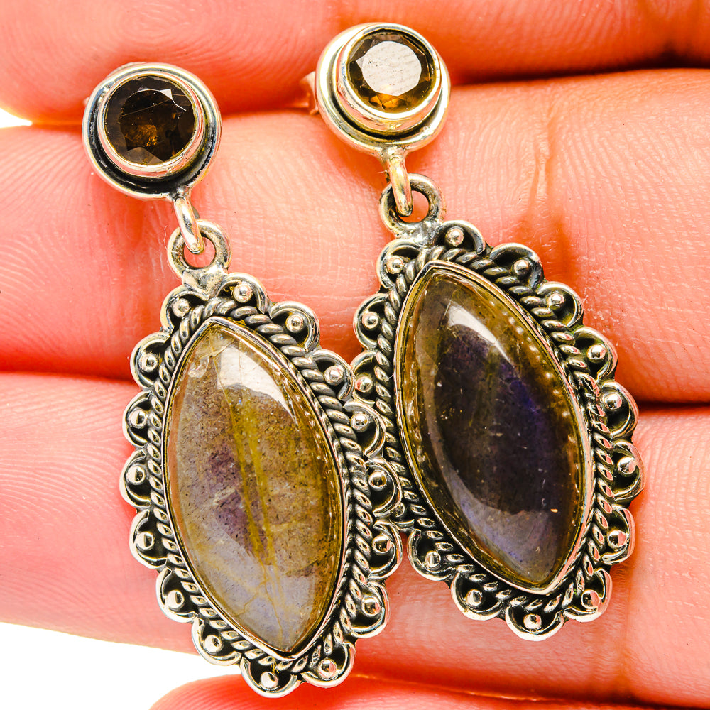 Labradorite, Smoky Quartz Earrings handcrafted by Ana Silver Co - EARR421021