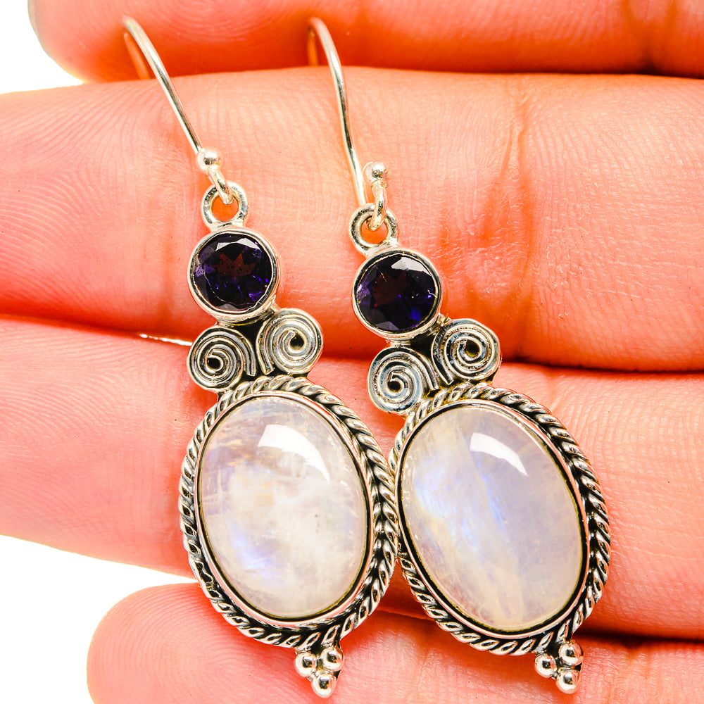 Rainbow Moonstone, Tanzanite Earrings handcrafted by Ana Silver Co - EARR421030