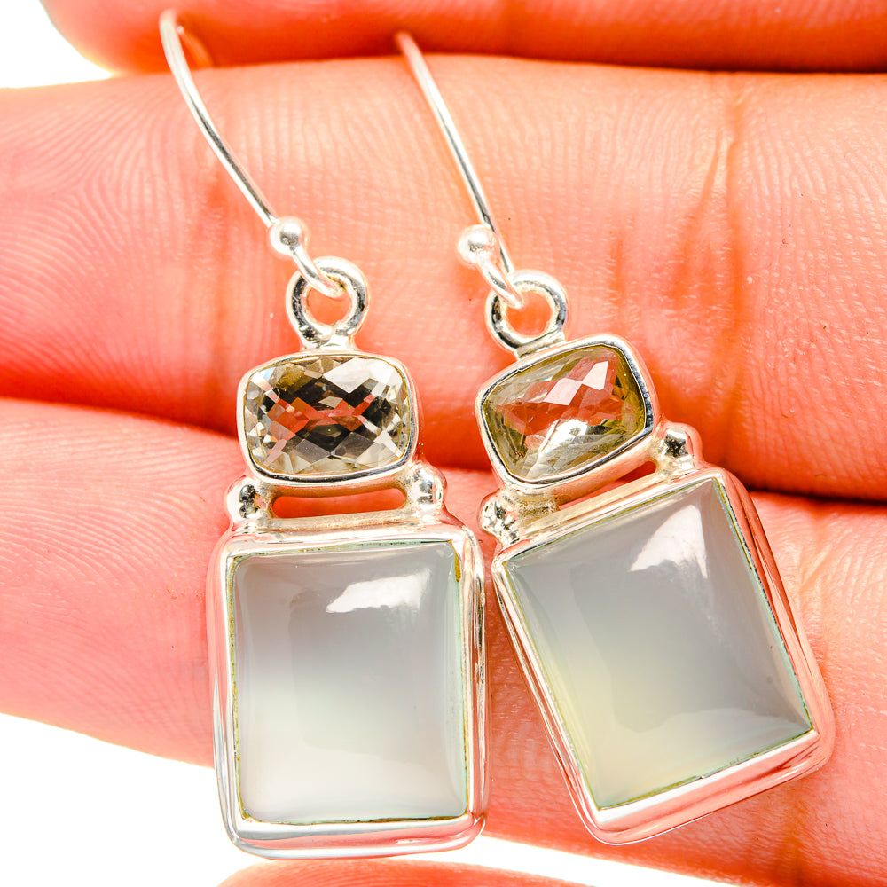 Aqua Chalcedony, White Quartz Earrings handcrafted by Ana Silver Co - EARR421035