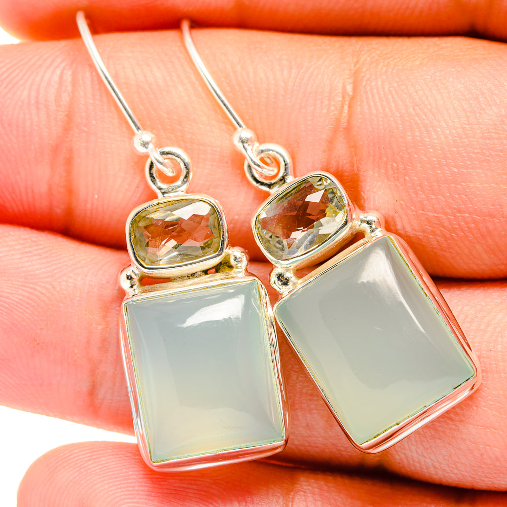 Aqua Chalcedony, White Quartz Earrings handcrafted by Ana Silver Co - EARR421038